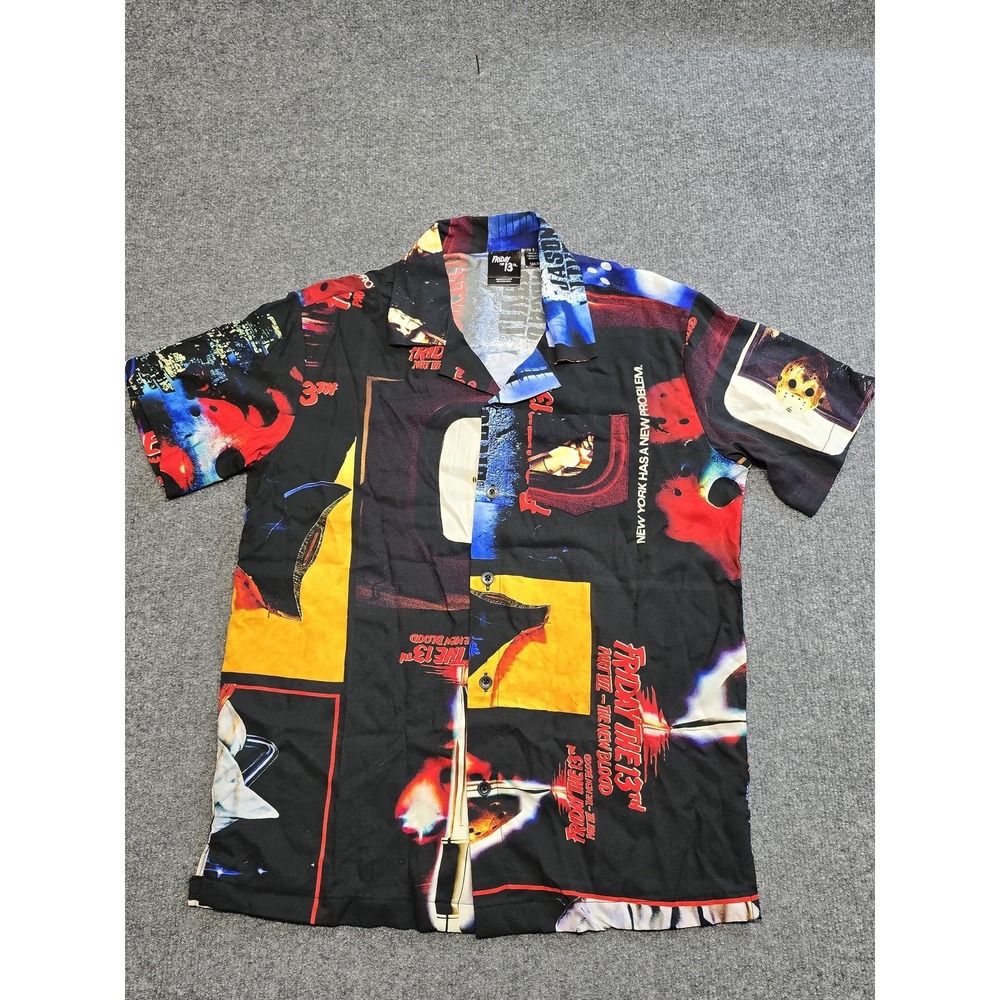 Friday The 13th Shirt Mens Small Multicolor Horror Graphic Button Up Jason